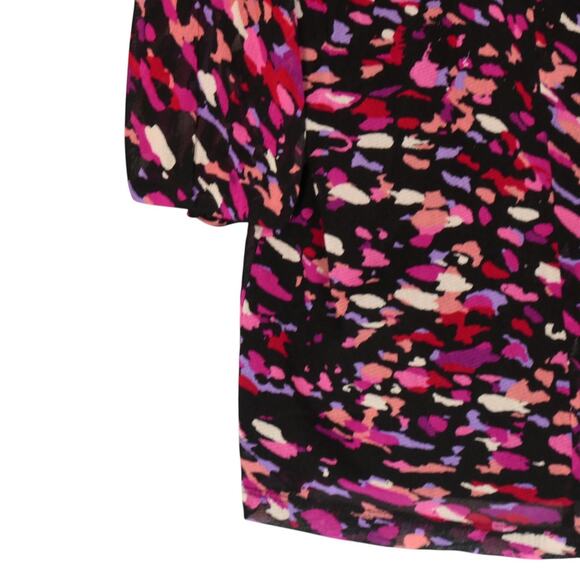 APT 9 Tunic Top Womens 1X Black Pink Ruffle V Neck Blouse 3/4 Sleeve Career Boho - Picture 3 of 8